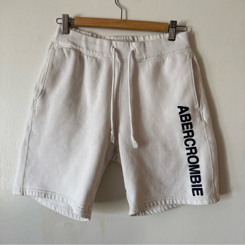 Abercrombie Fitch Soft A & F Fleece Drawstring Shorts White Spellout Mens Small